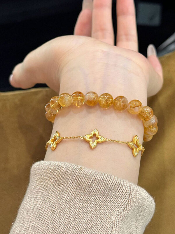 05-手链展示图 Golden Tiger Crystal Bracelet with Yellow Tower Crystal and Black Gold Super Seven
